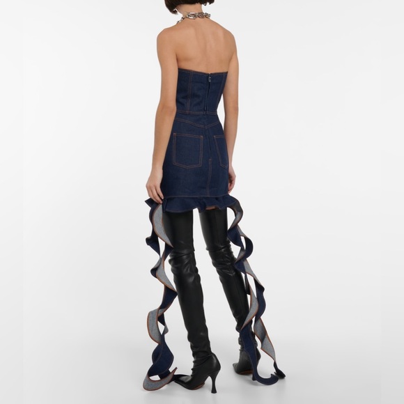 NWT. Edgy Corset Denim Minidress With Side Ruffles. - Picture 2 of 5